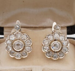 Superb Edwardian 4.70 Carat Rose Cut Diamond Large Cluster Earrings