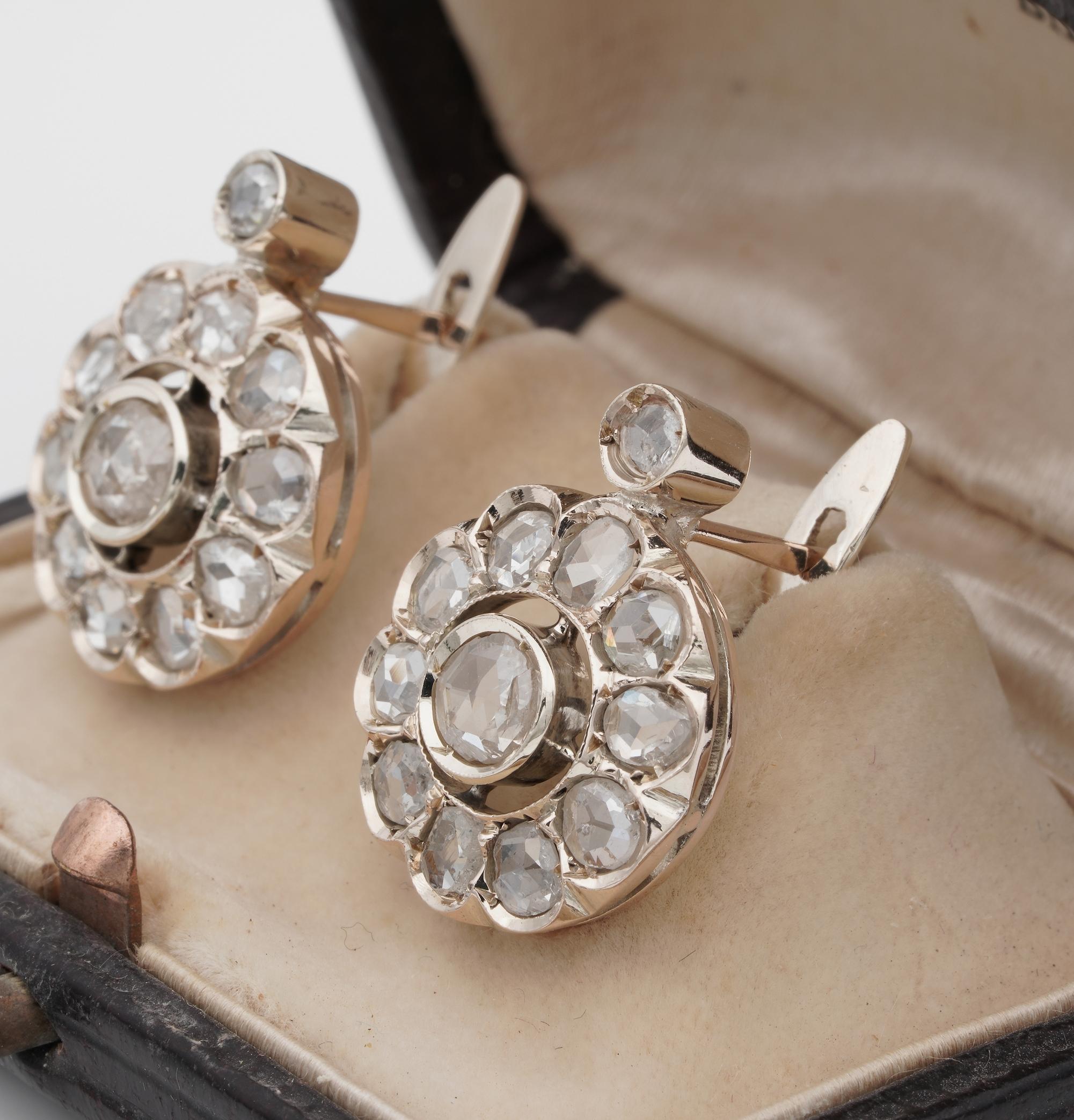 Women's Superb Edwardian 4.70 Carat Rose Cut Diamond Large Cluster Earrings For Sale
