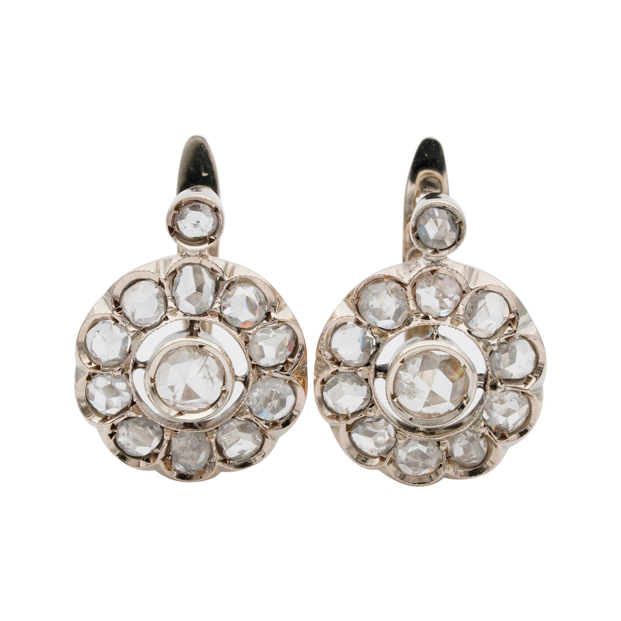 Superb Edwardian 4.70 Carat Rose Cut Diamond Large Cluster Earrings For Sale