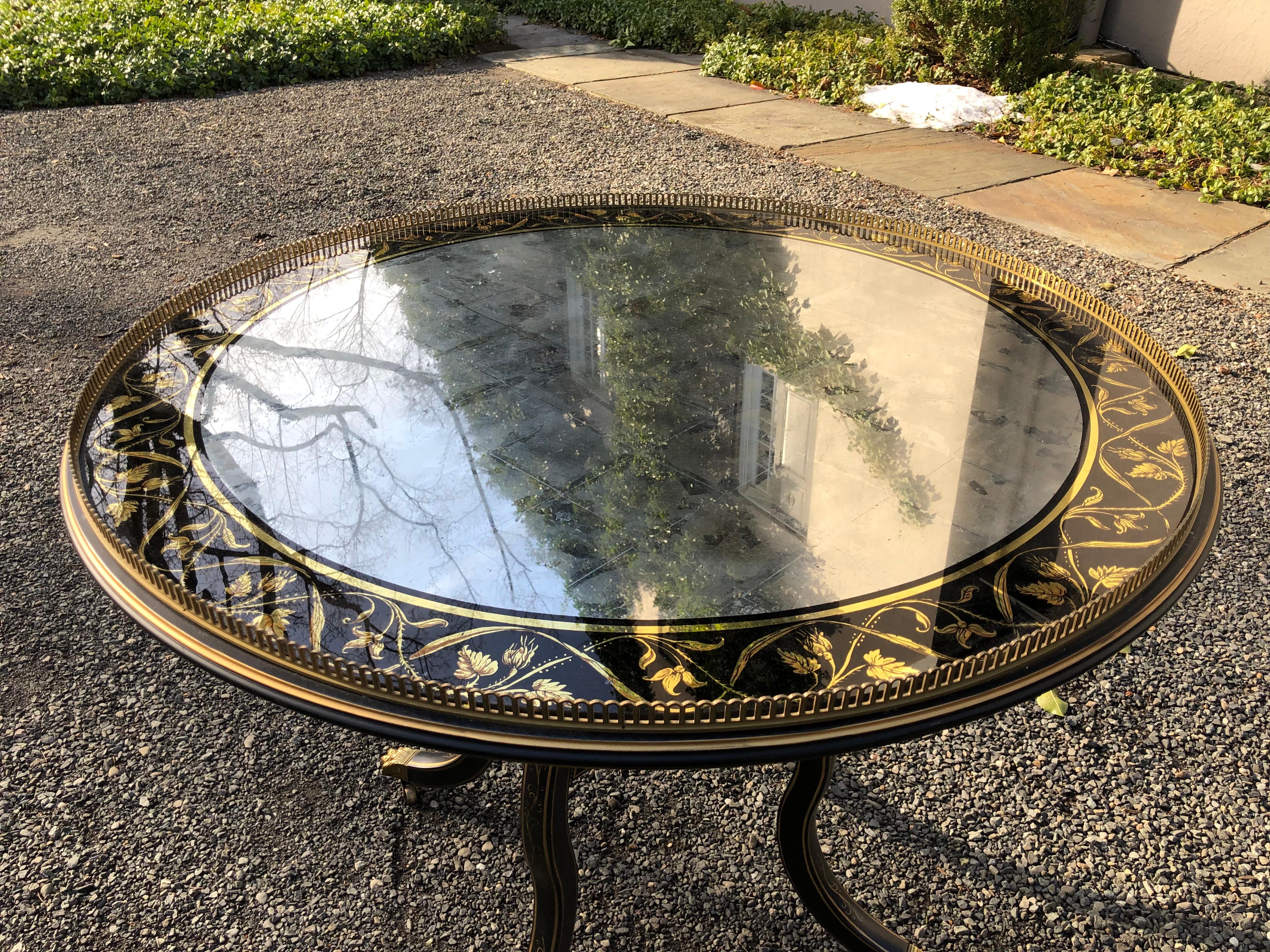 Superb Eglomise and Gilded Round End or Center Table by Julia Gray 4