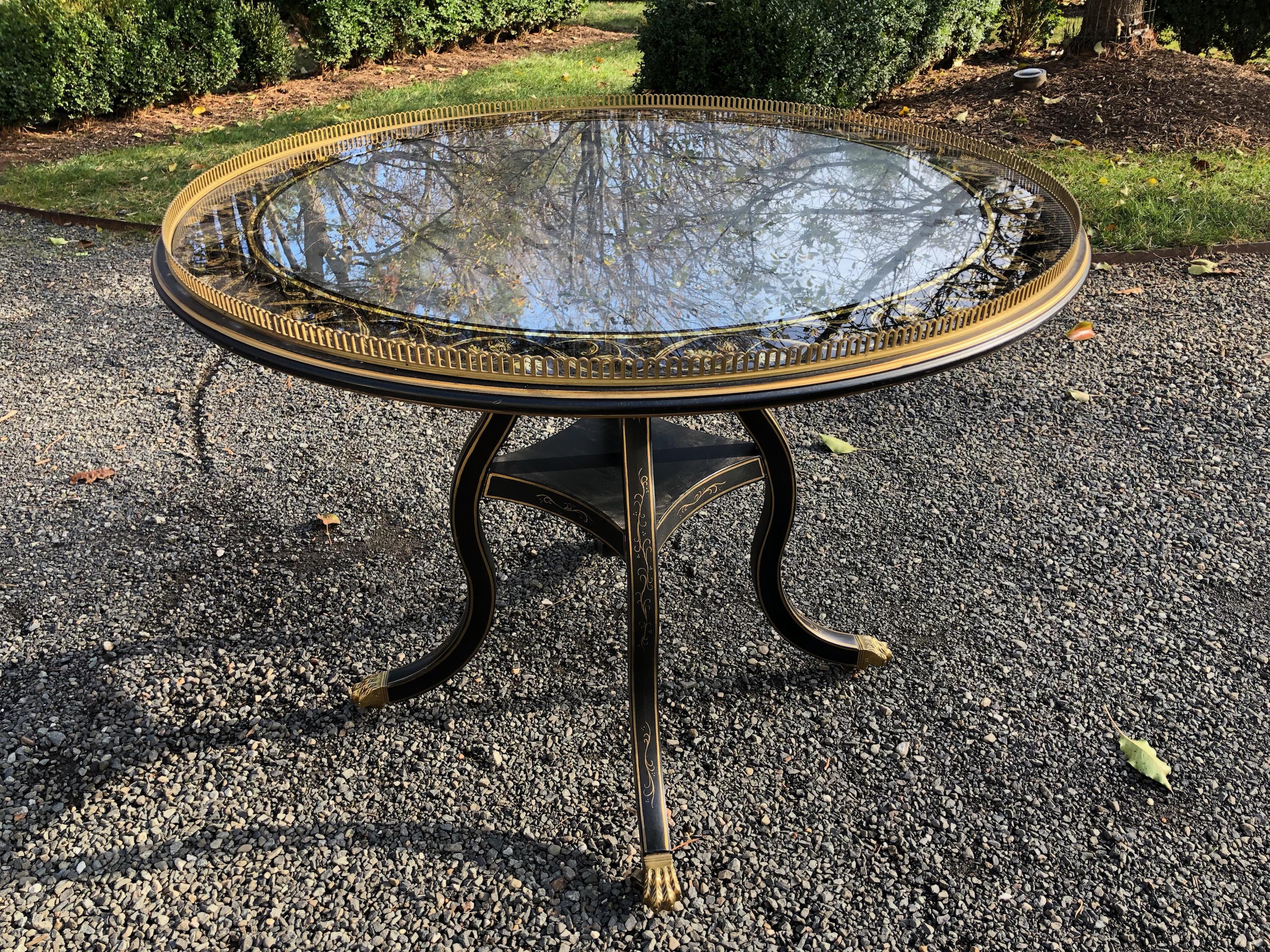 American Superb Eglomise and Gilded Round End or Center Table by Julia Gray