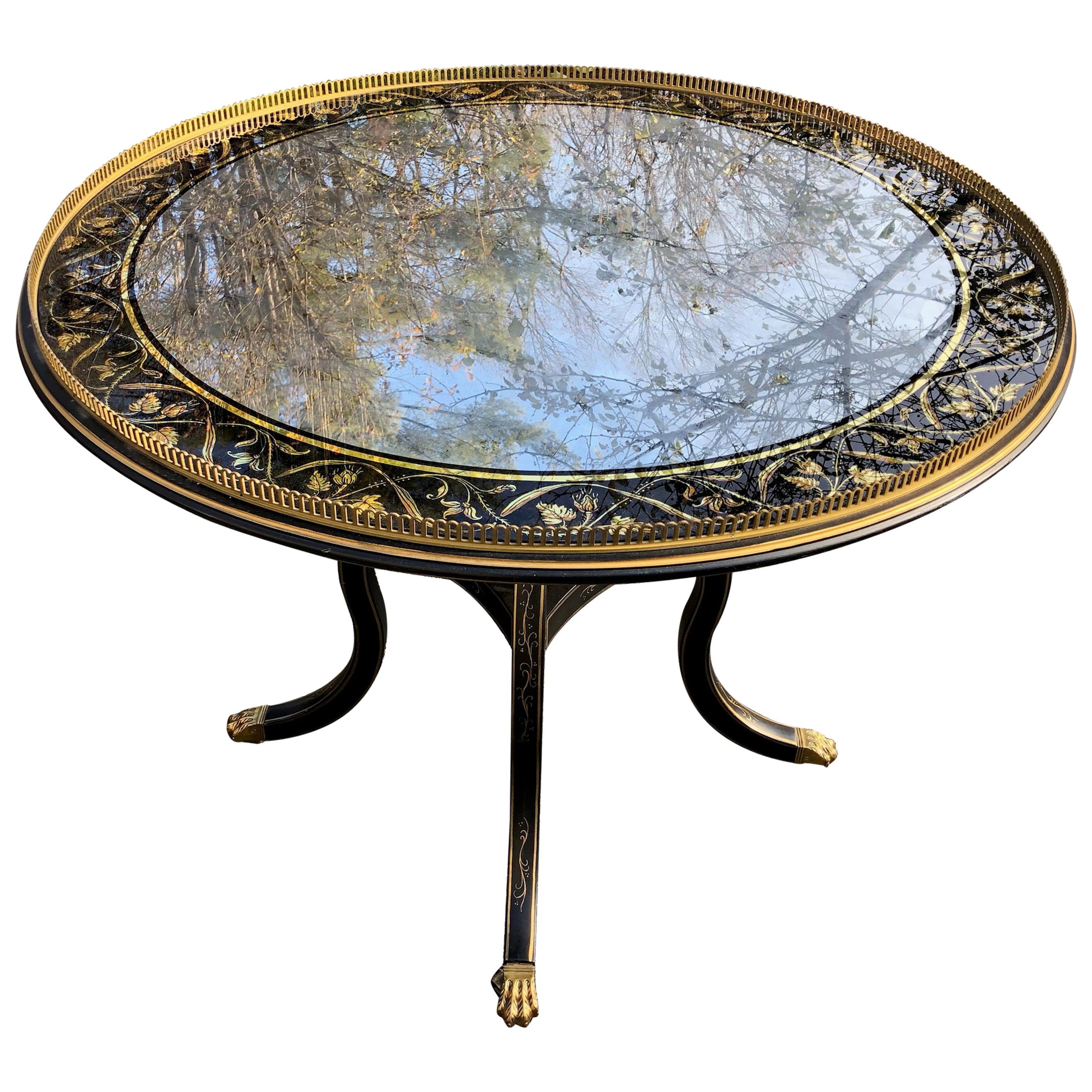 Superb Eglomise and Gilded Round End or Center Table by Julia Gray