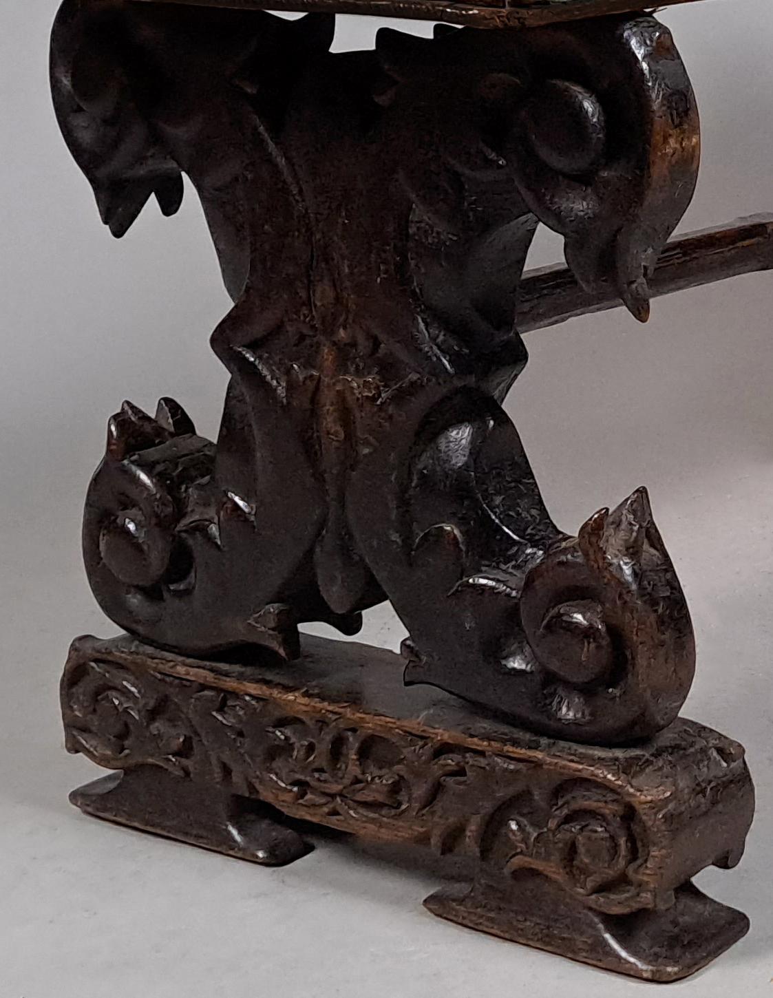Superb Elizabethan Carved Oak Long Stool c. 1580 For Sale 1