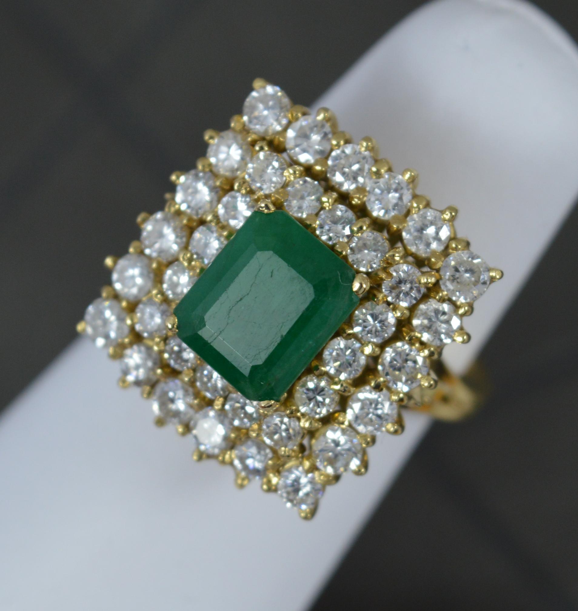 Superb Emerald and 1.5ct Diamond 18ct Gold Cluster Ring For Sale 4