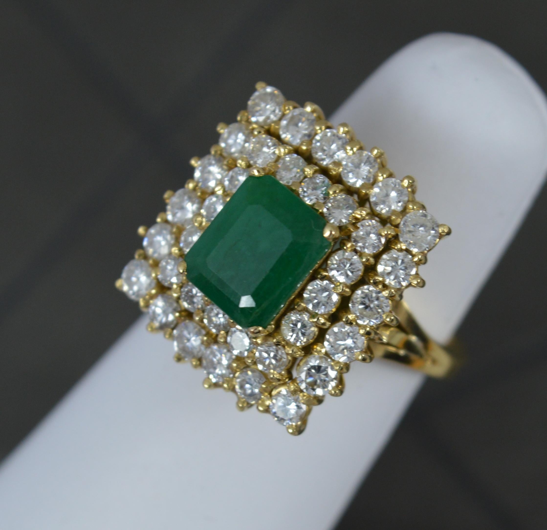 Superb Emerald and 1.5ct Diamond 18ct Gold Cluster Ring For Sale 5