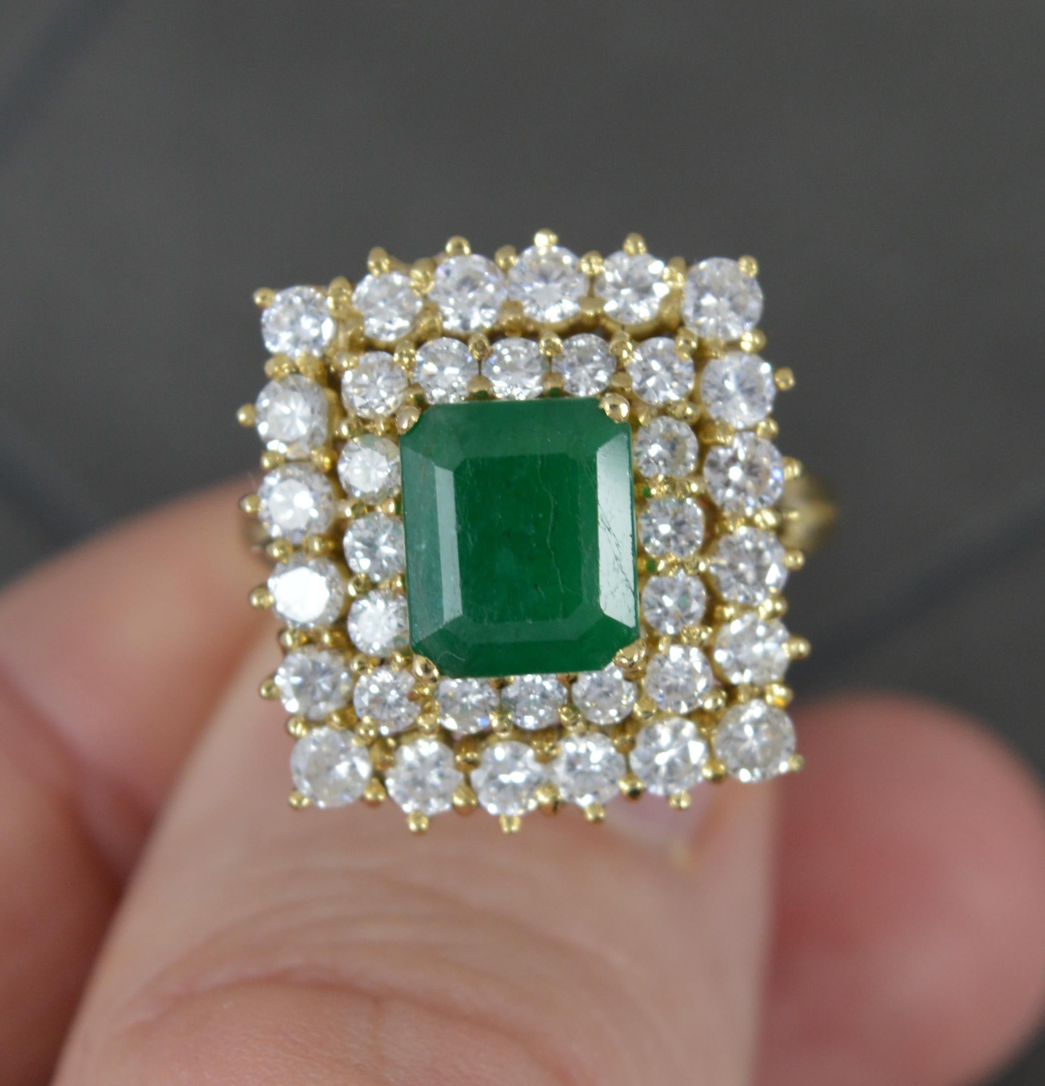 Emerald Cut Superb Emerald and 1.5ct Diamond 18ct Gold Cluster Ring For Sale