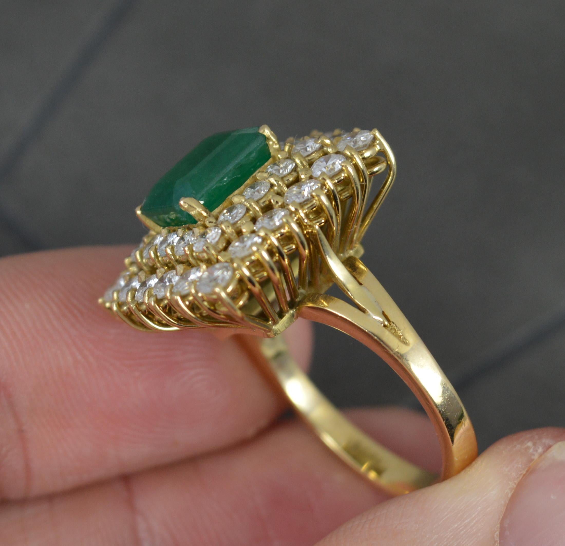 Superb Emerald and 1.5ct Diamond 18ct Gold Cluster Ring In Excellent Condition For Sale In St Helens, GB