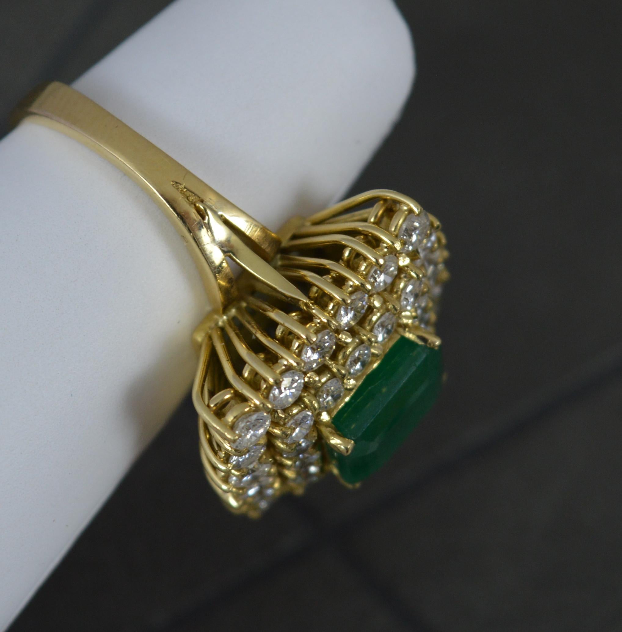 Superb Emerald and 1.5ct Diamond 18ct Gold Cluster Ring For Sale 2