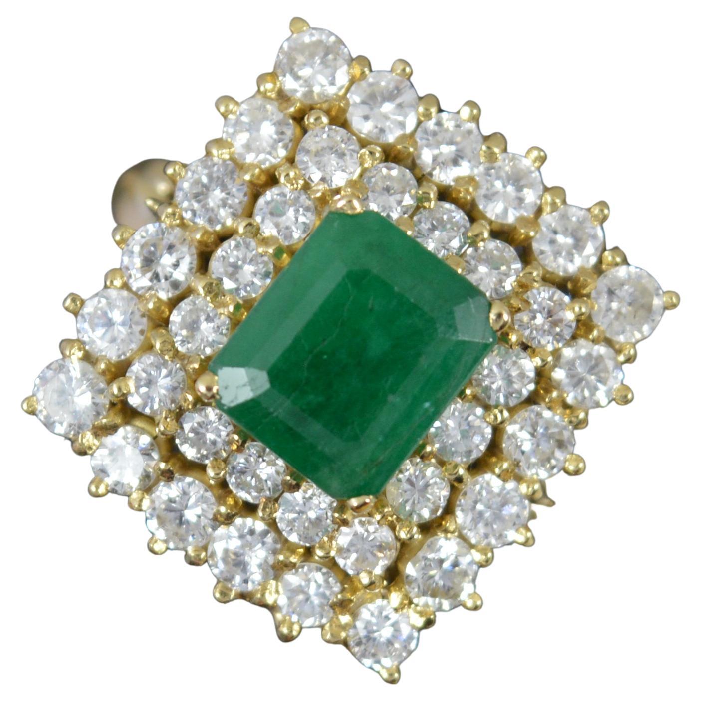 Superb Emerald and 1.5ct Diamond 18ct Gold Cluster Ring