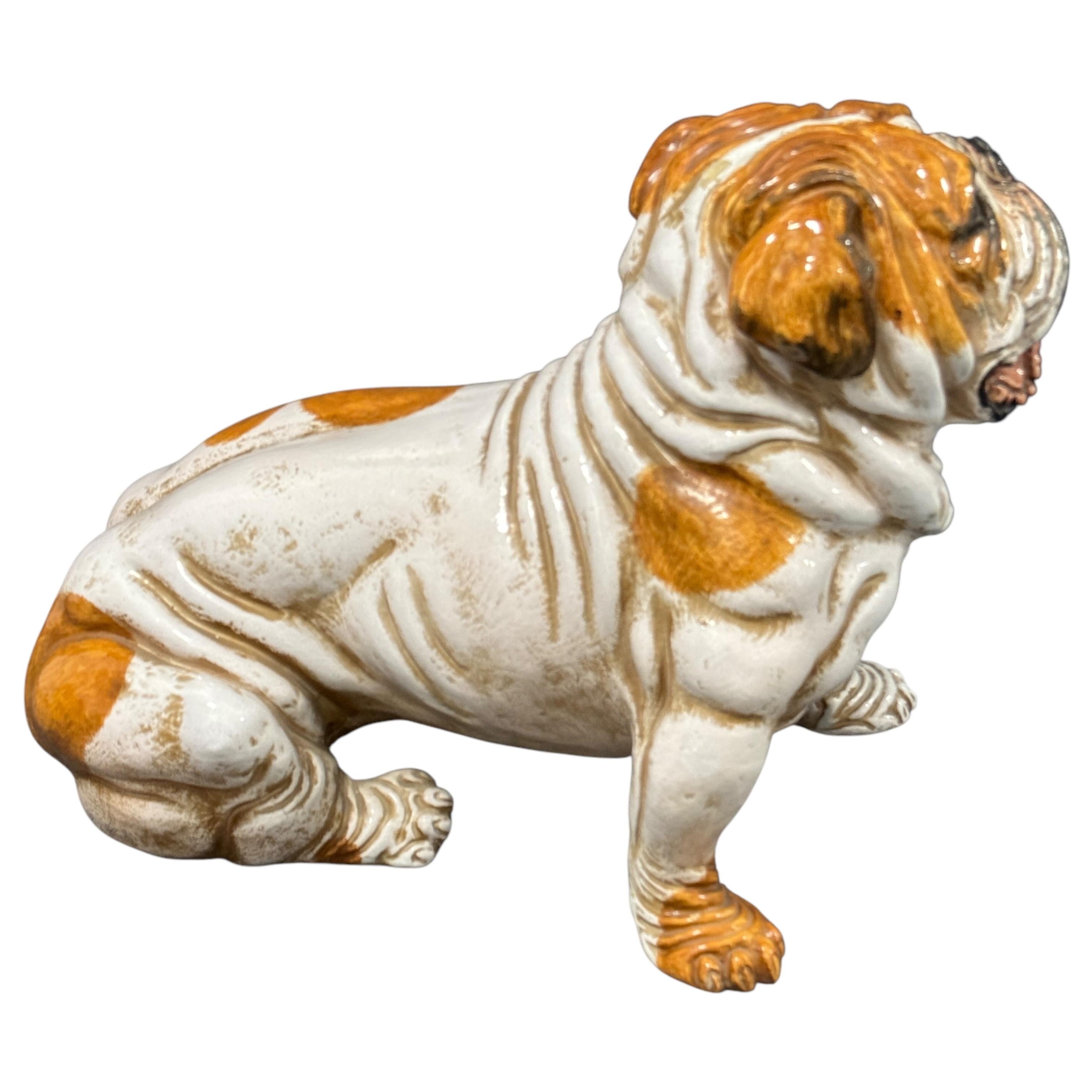 Hand-Crafted Superb English Bulldog Terracotta Dog Statue Figurine Vintage, Italy 1960s For Sale