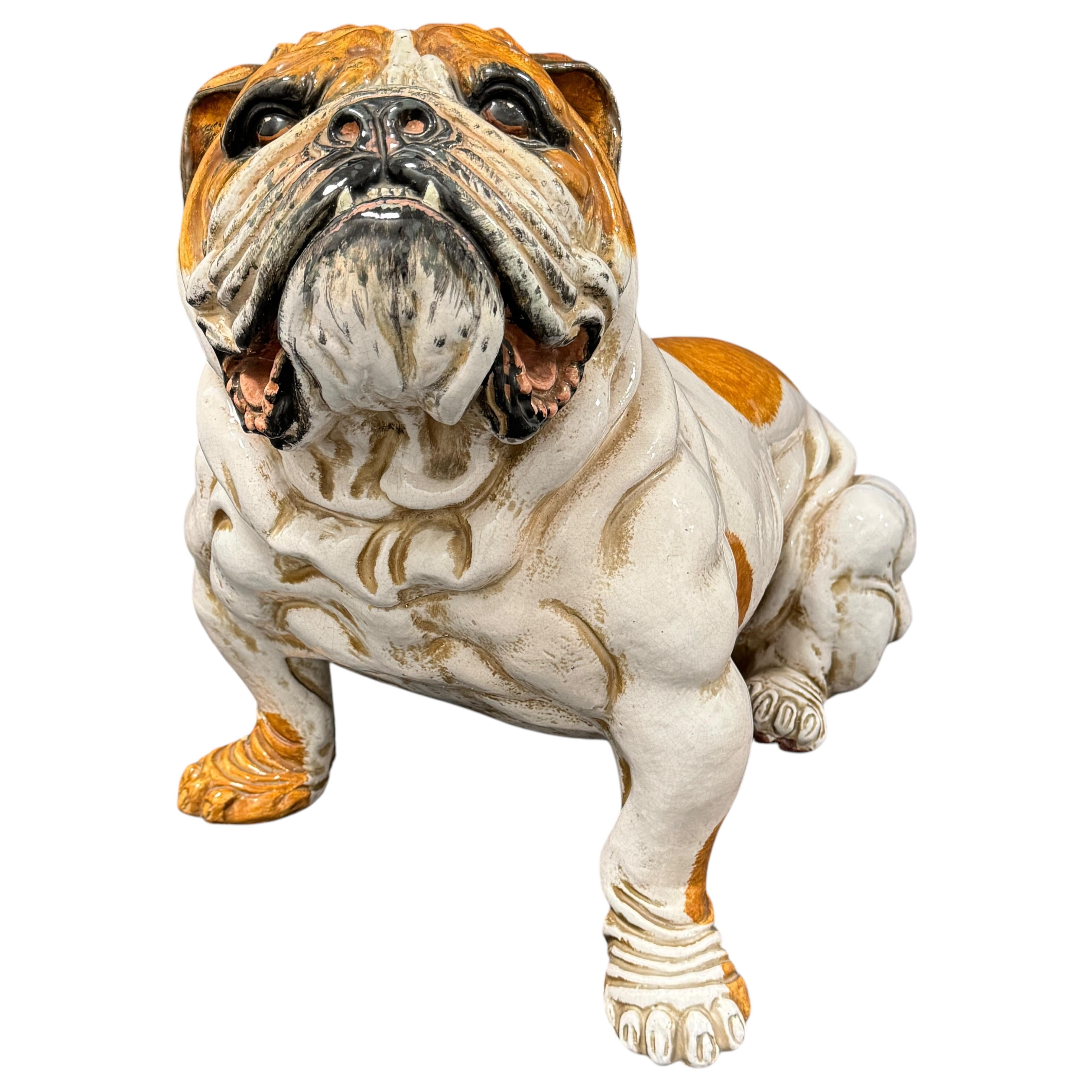 Superb English Bulldog Terracotta Dog Statue Figurine Vintage, Italy 1960s For Sale 1