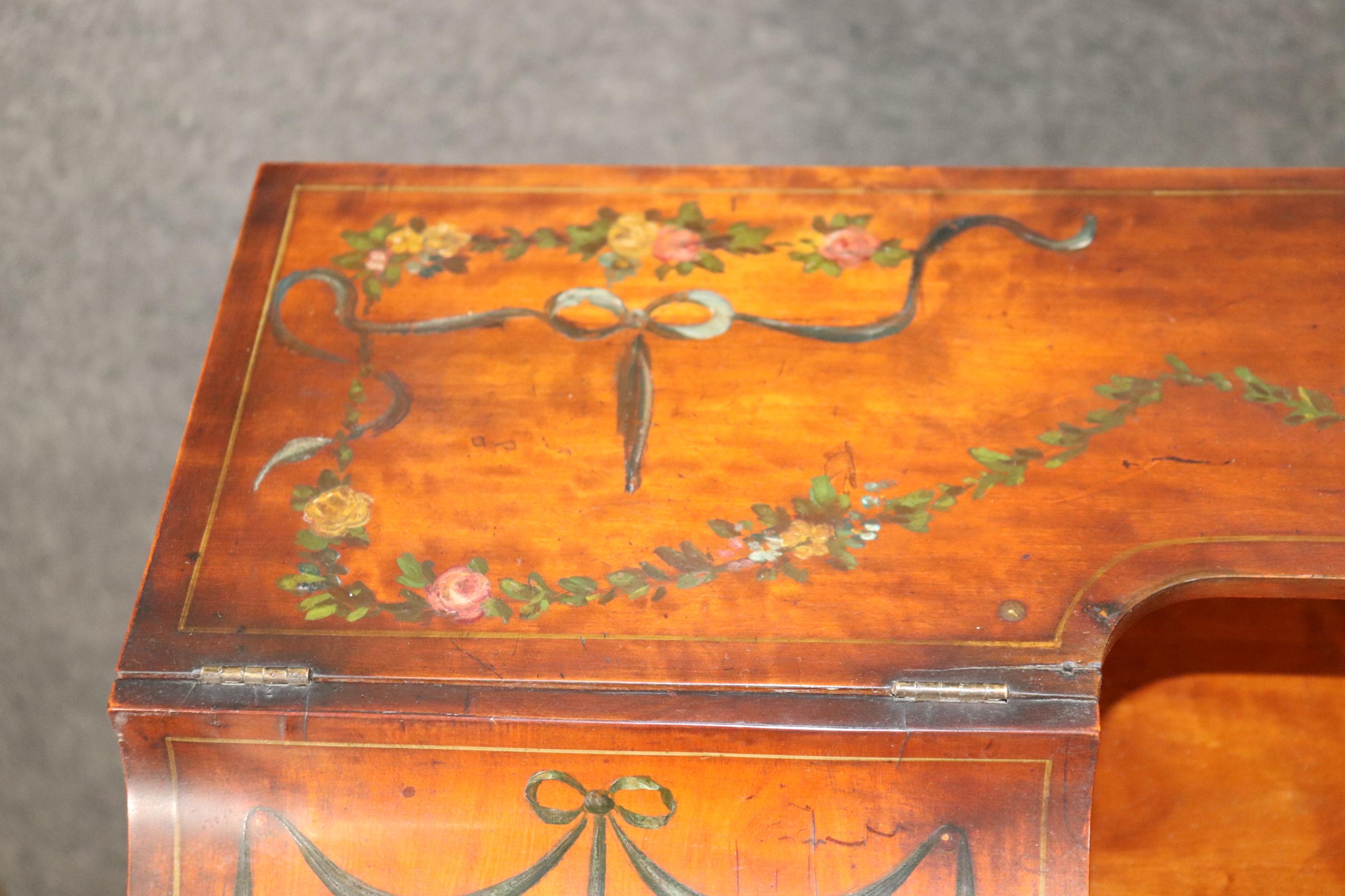 Superb English Paint Decorated Adams Satinwood Carlton House Desk Circa 1890s For Sale 6
