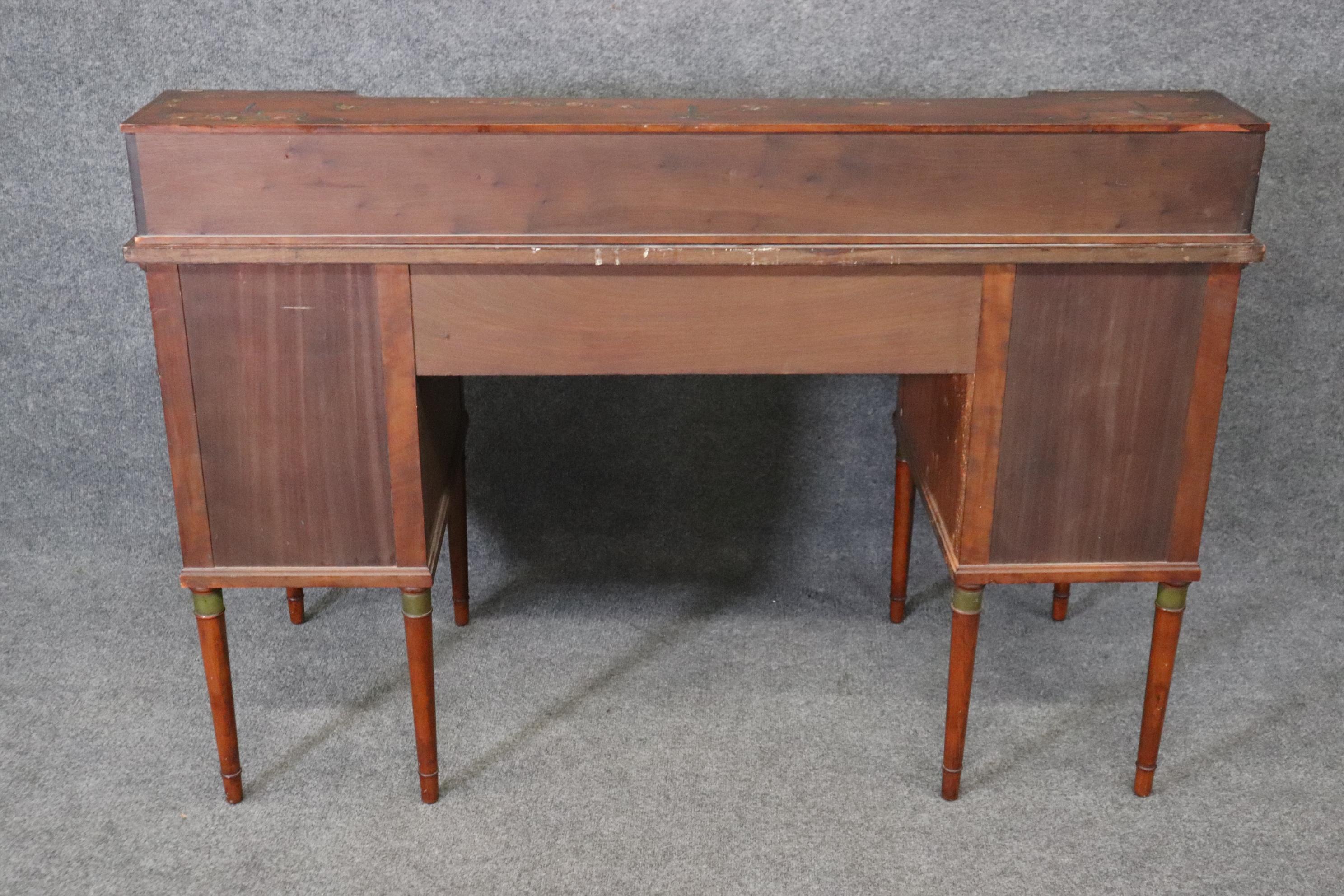 Superb English Paint Decorated Adams Satinwood Carlton House Desk Circa 1890s For Sale 10