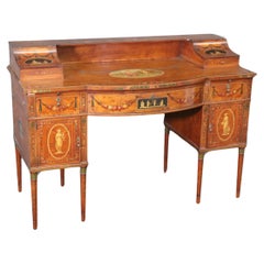 Superbe bureau Carlton House en bois satiné Adams décoré à la peinture anglaise vers 1890