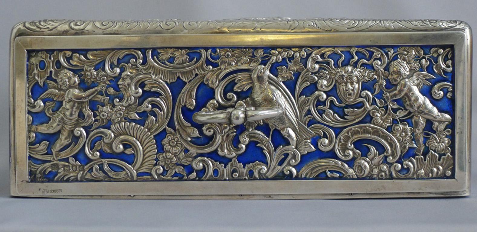 Late 19th Century Superb English Silver and Enamel Casket by William Comyns