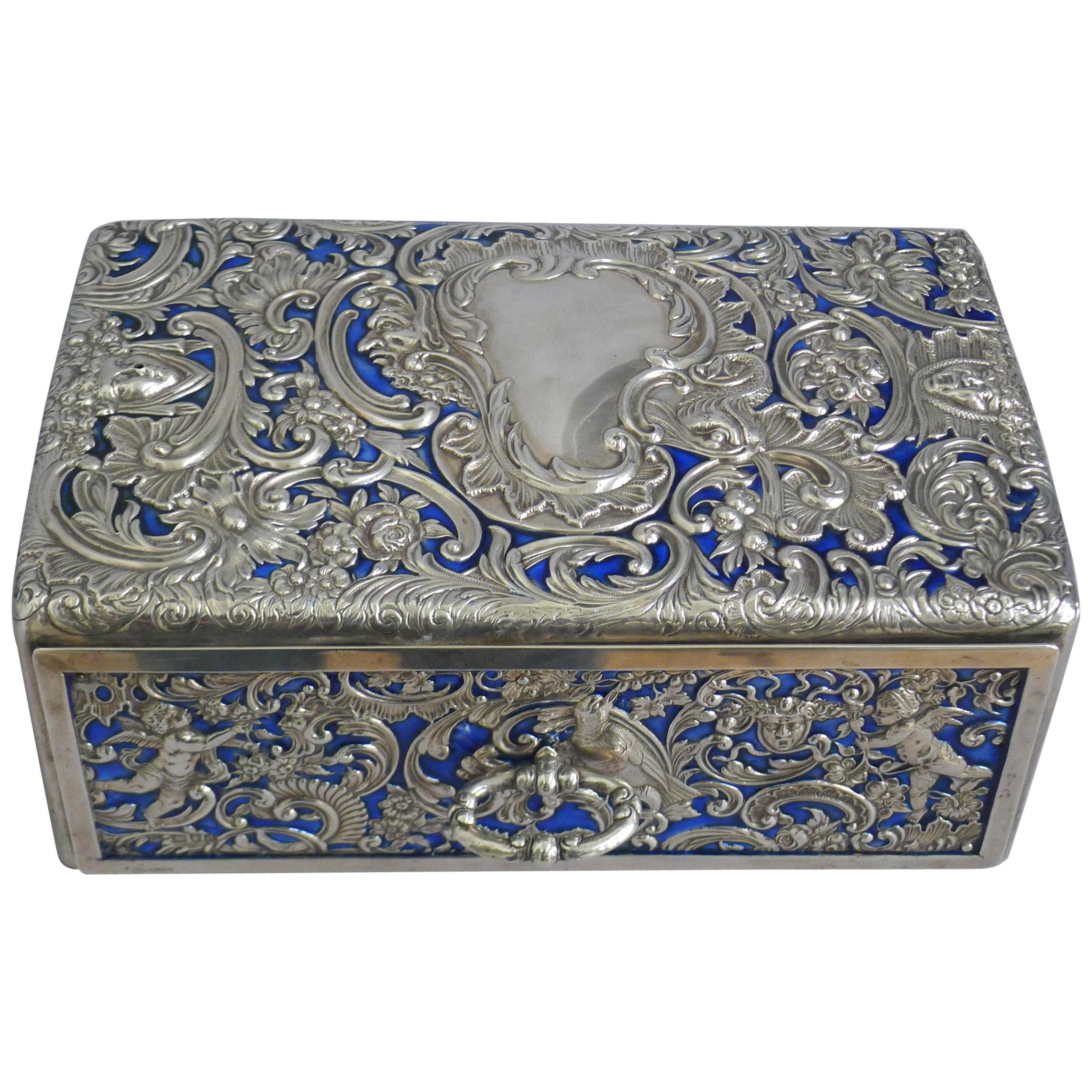 Superb English Silver and Enamel Casket by William Comyns