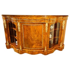 Superb English Victorian Burl Walnut Serpentine Inlaid Credenza, circa 1865