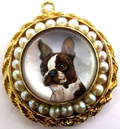 Superb Essex Crystal French Bulldog or Boston Terrier Pearl Gold Charm Pendant