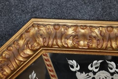 Superb Etched Figural Romanesque Style Italian Octagonal Carved Giltwood Mirror