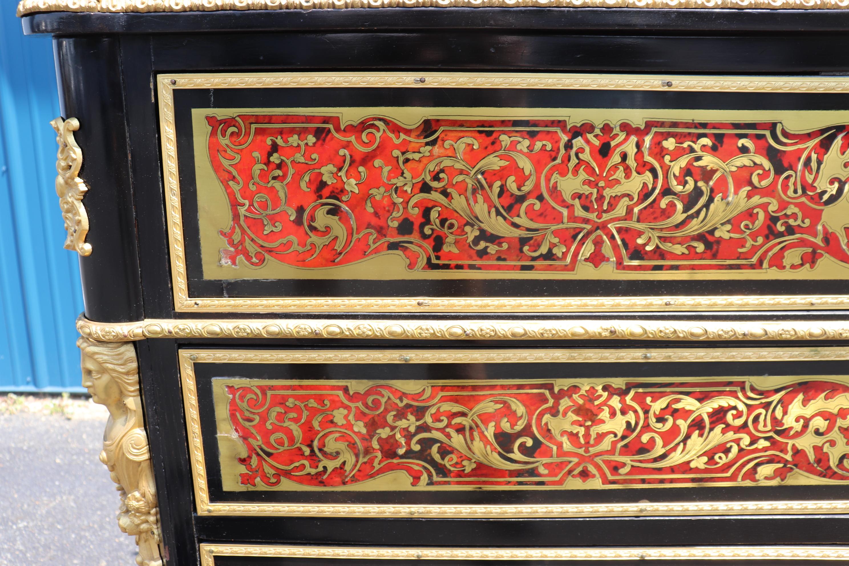 Superb Etched Mirror Brass Inlaid Marble Top Boulle Style Dresser Secretary Desk For Sale 5