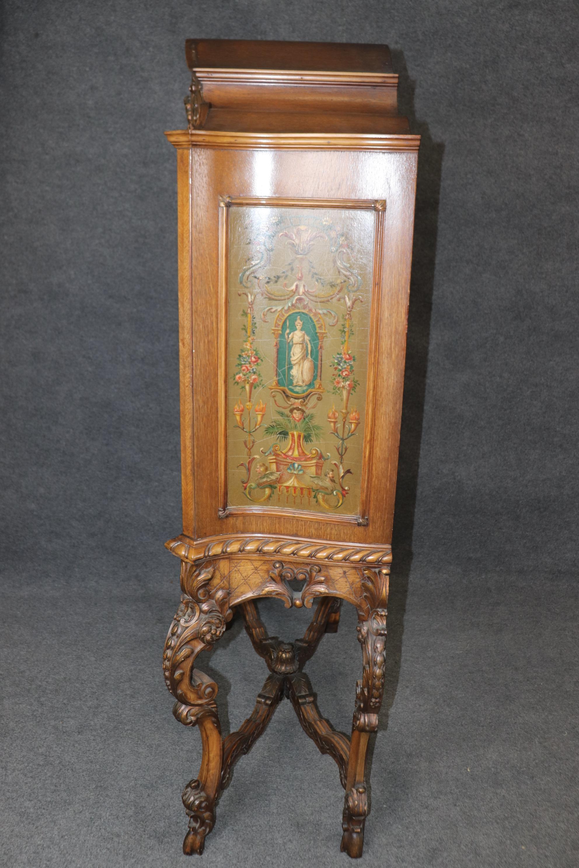 Superb Figural Paint Decorated French Louis XV Carved China Liquor Cabinet For Sale 1