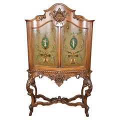 Superb Figural Paint Decorated French Louis XV Carved China Liquor Cabinet