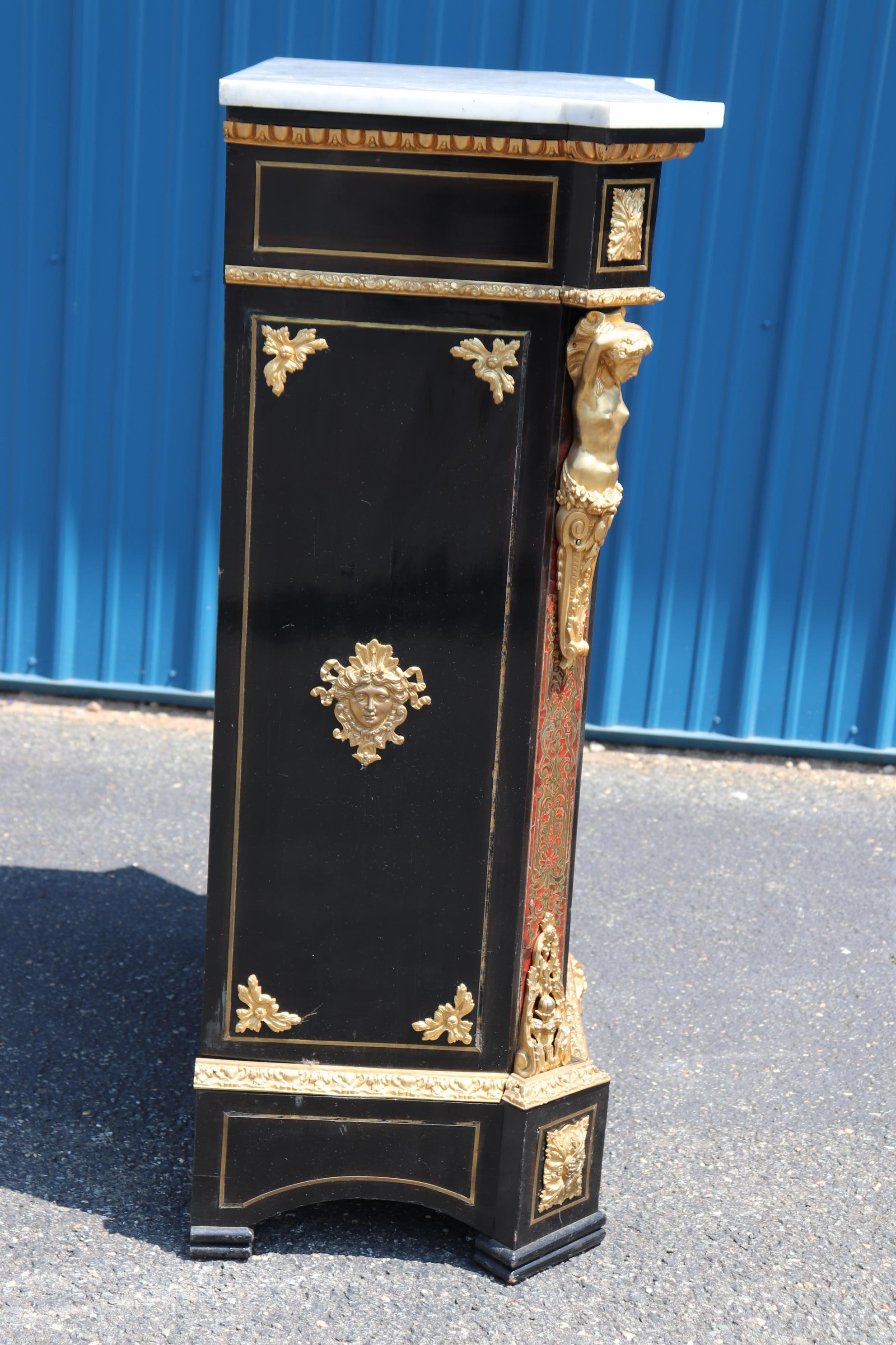 Superb Figural Signed Lexier Boulle Style Inlaid Brass Marble Top Side Cabinet  8