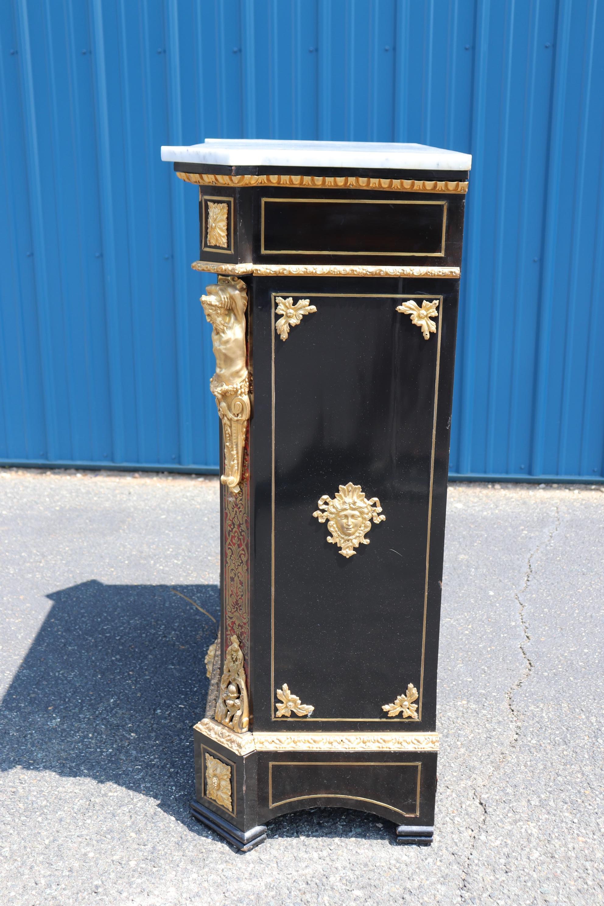 Superb Figural Signed Lexier Boulle Style Inlaid Brass Marble Top Side Cabinet  3