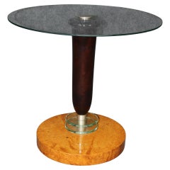 Superbo tavolino Art Deco in betulla lucidata e vetro di mogano