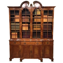 Superb Figured Walnut 1920s Period Antique Breakfront Bookcase