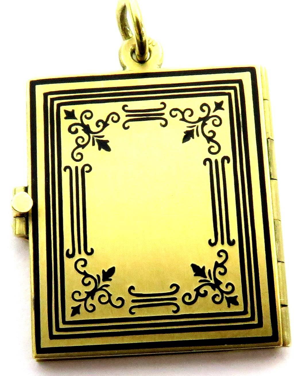 Superb Finely Enameled Three-Page Gold Book Locket Charm Pendant For Sale 2