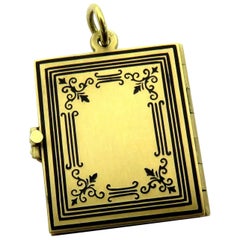 Superb Finely Enameled Three-Page Gold Book Locket Charm Pendant