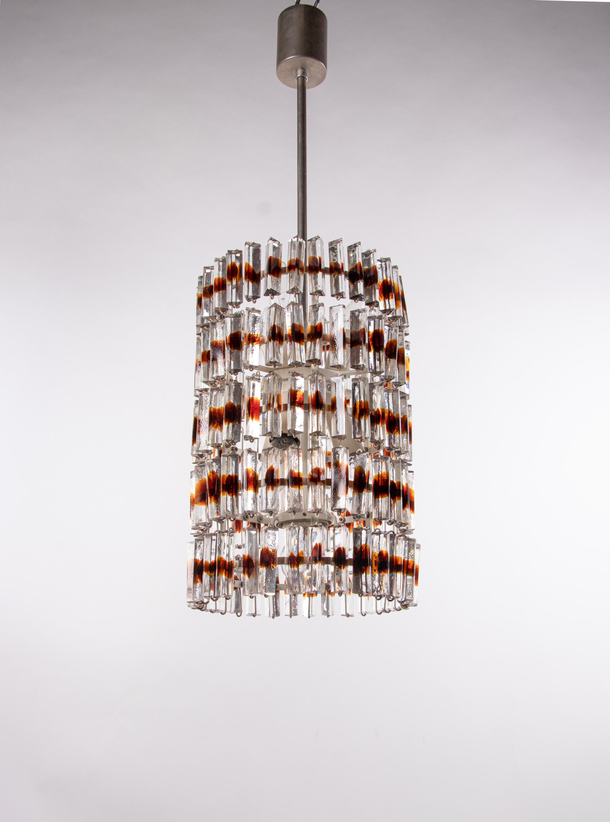 1960 Mid Century Five-Tier Chandelier 'Triedi' Amber Murano Glass Prisms For Sale 5