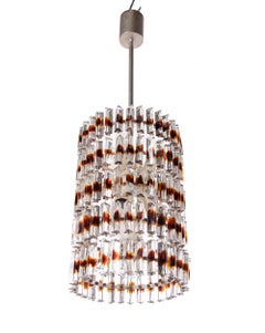 1960 Mid Century Five-Tier Chandelier 'Triedi' Amber Murano Glass Prisms