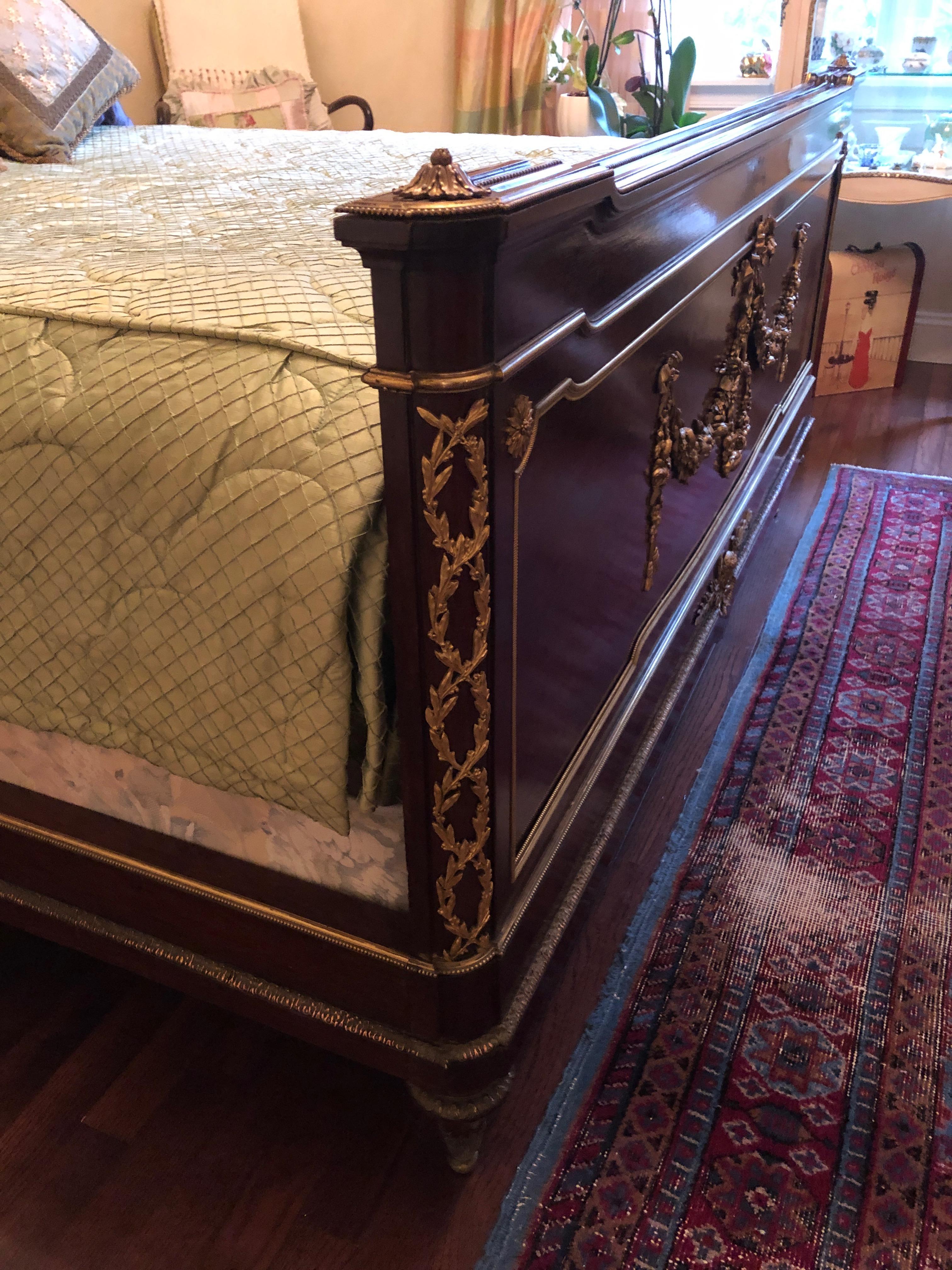 Superb Francois Linke Signed Mahogany and Gilt Bronze European Queen Size Bed 6