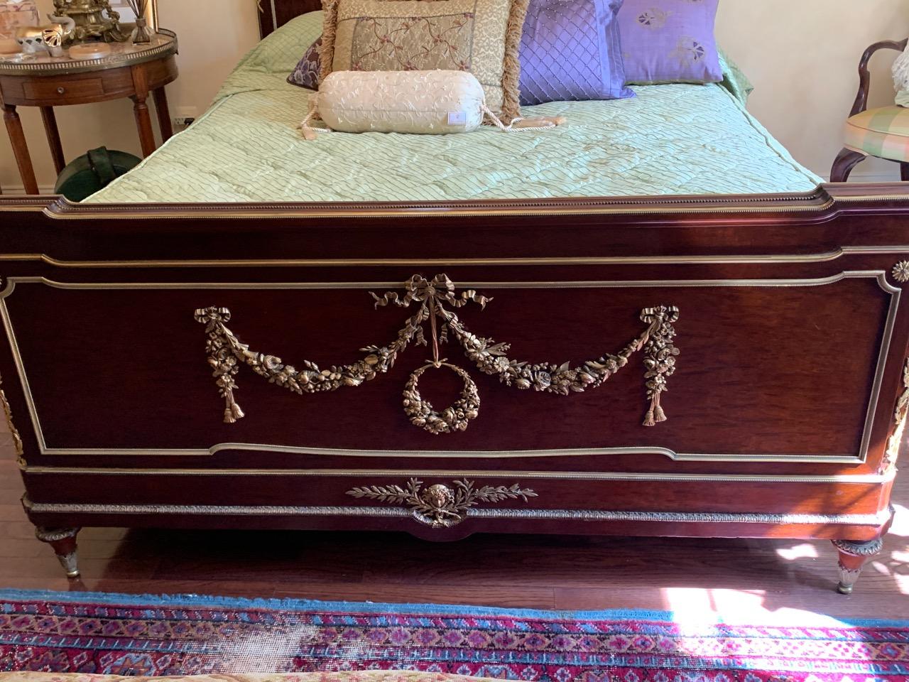Superb Francois Linke Signed Mahogany and Gilt Bronze European Queen Size Bed 2