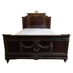 Antique Superb Francois Linke Signed Mahogany and Gilt Bronze European Queen Size Bed