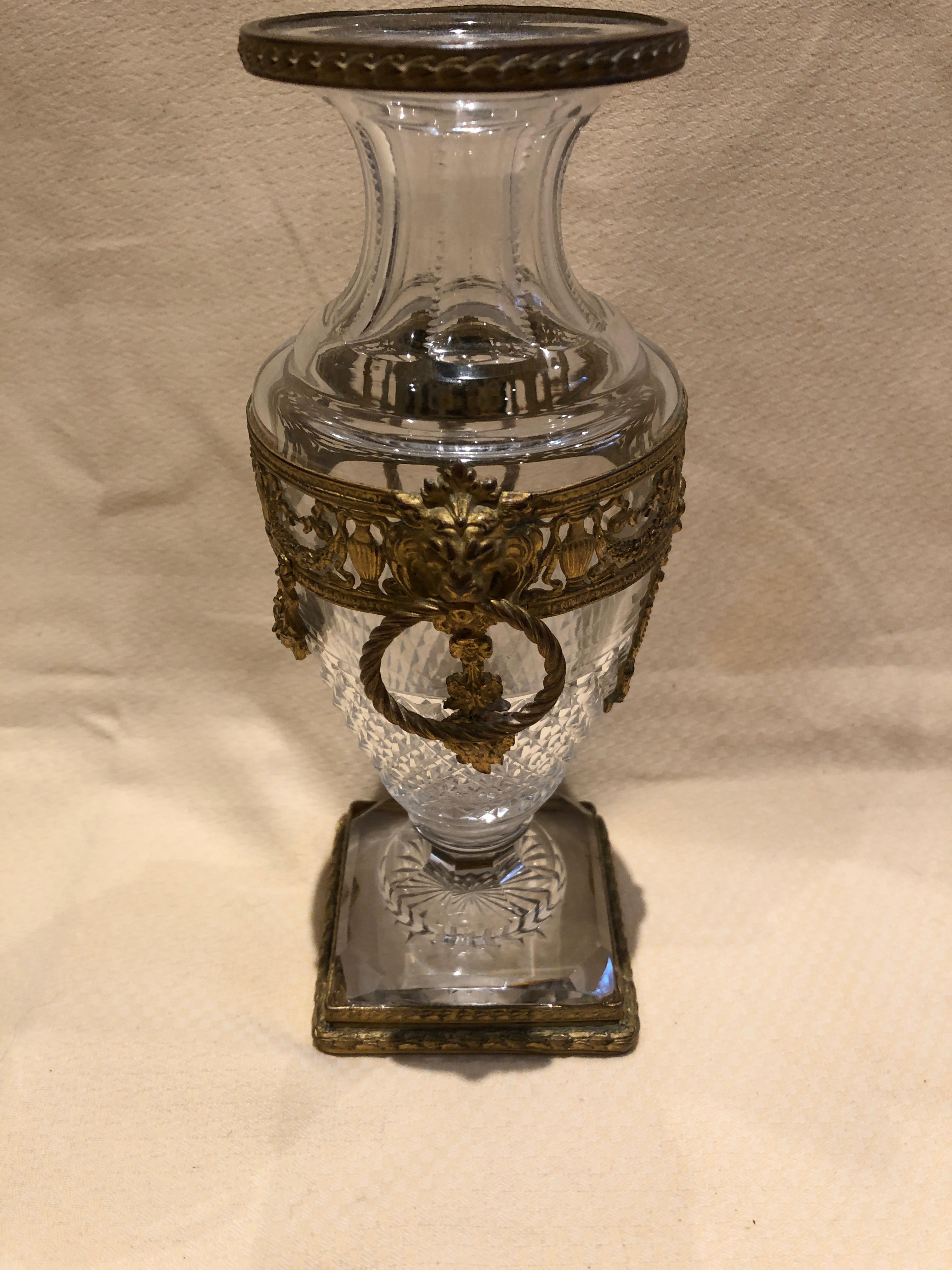 Superb French Cut Crystal and Ormolu Mounted Vase In Good Condition In Hopewell, NJ