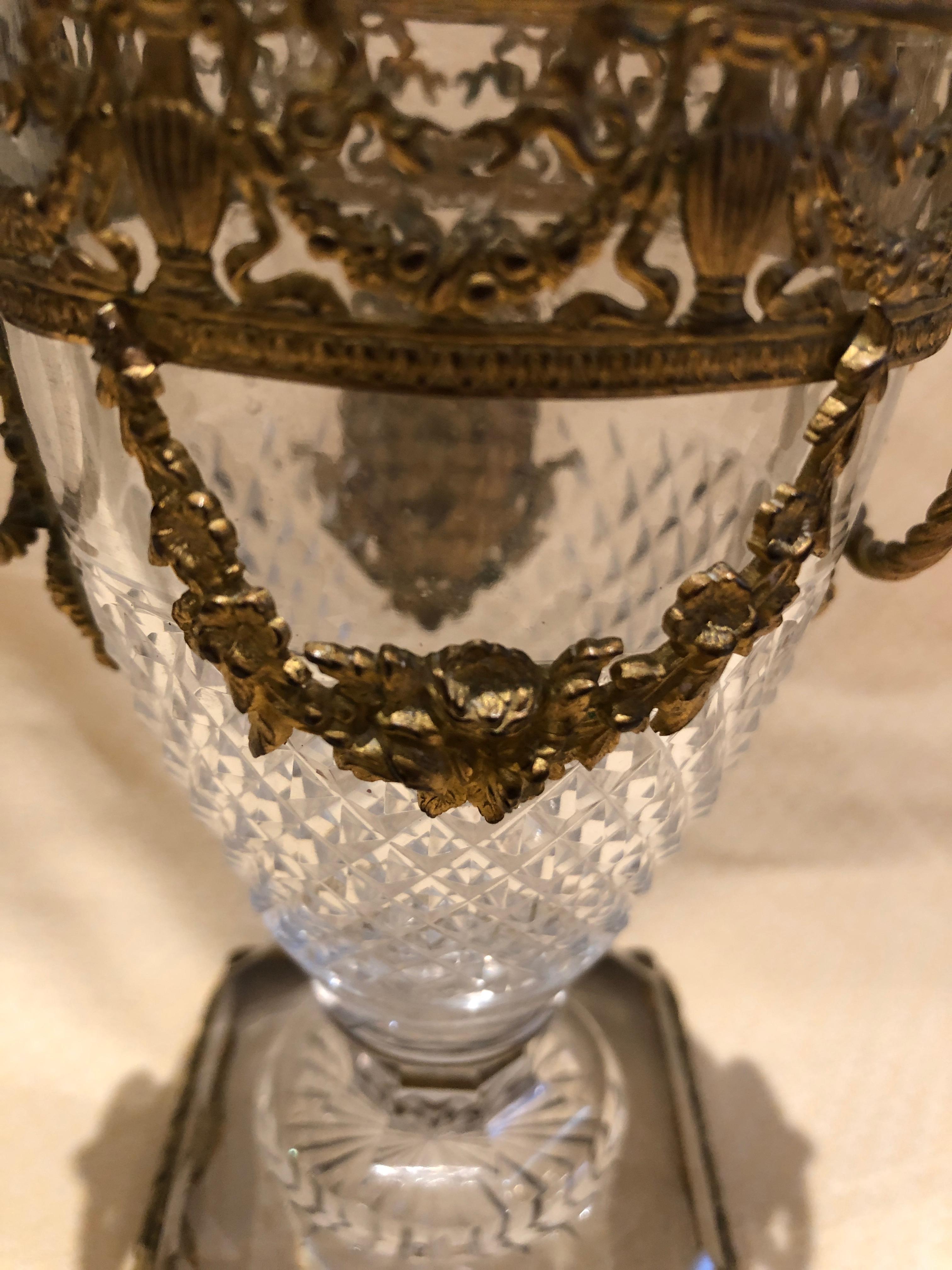 Superb French Cut Crystal and Ormolu Mounted Vase 1