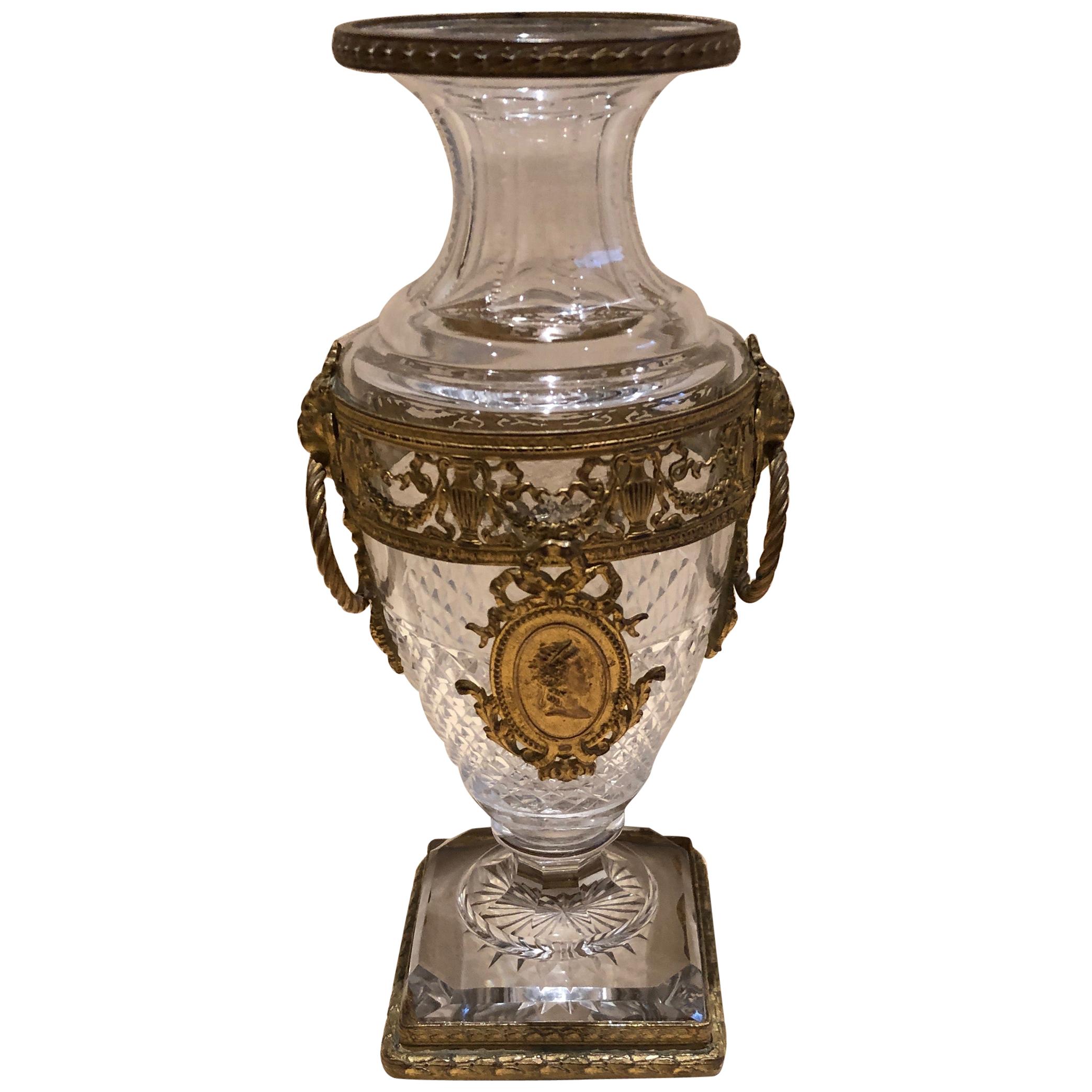Superb French Cut Crystal and Ormolu Mounted Vase