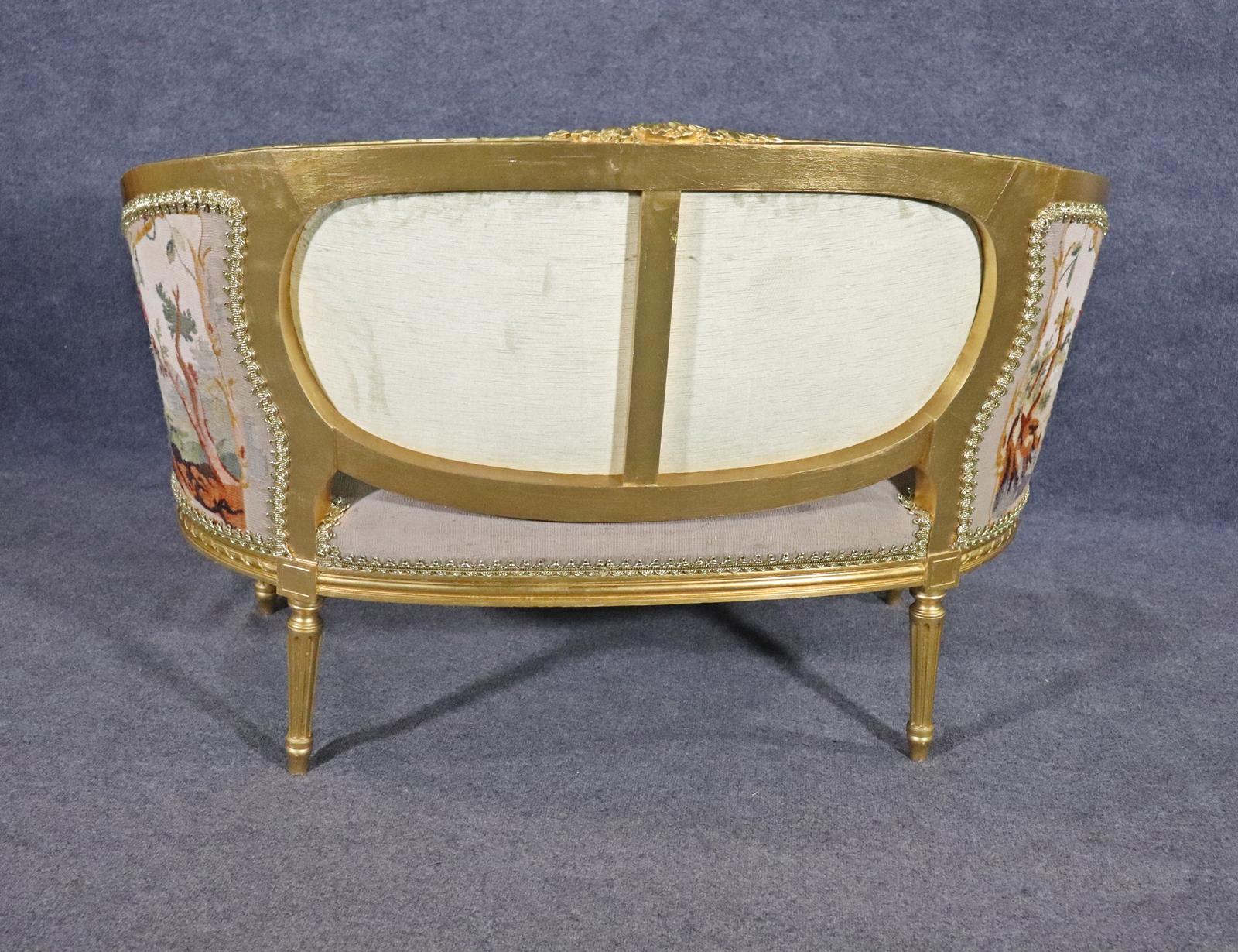 Walnut Superb French Gilded Corbeille Form Aubusson Settee Canape, Circa 1940