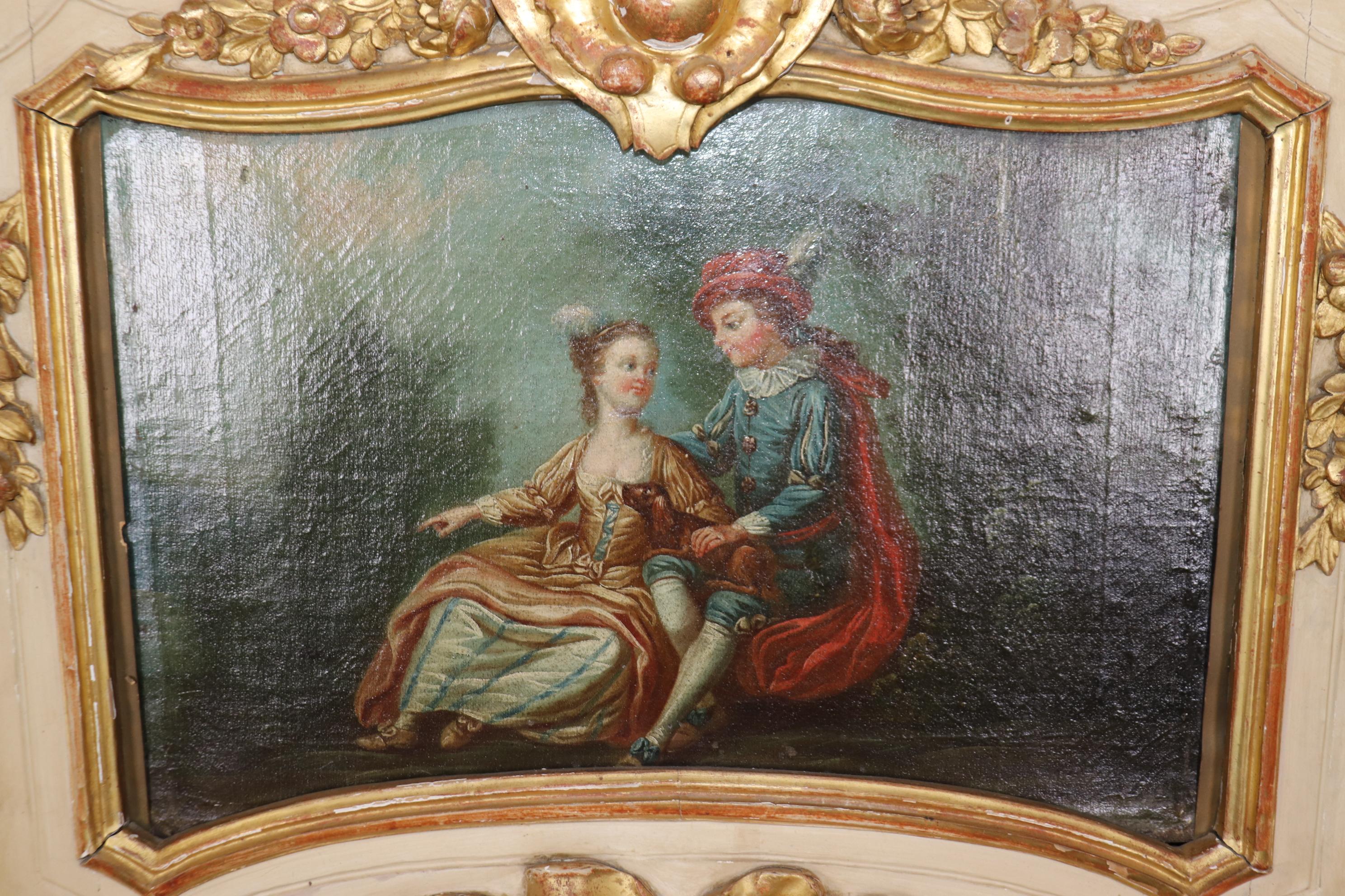 Superb French Louis XV Period 1790s era Trumeau Mirror with Oil Painting  In Good Condition For Sale In Swedesboro, NJ