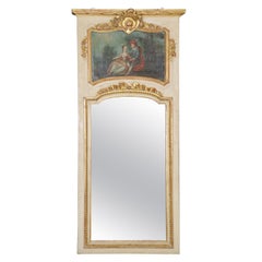 Superbe miroir Trumeau d'époque Louis XV des années 1790 avec peinture à l'huile