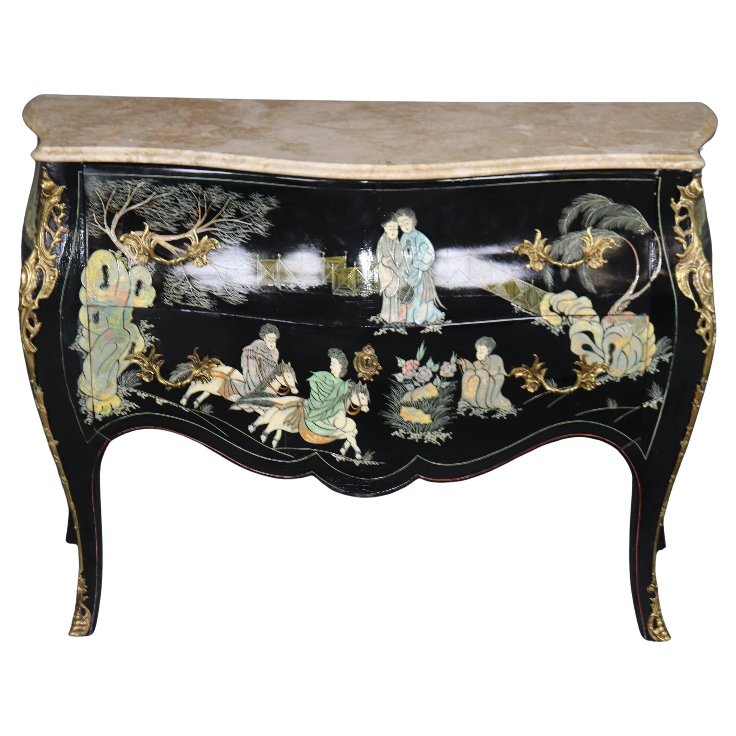 Superba commode francese in stile Luigi XV in lacca di Coromandel ebanizzata in vendita