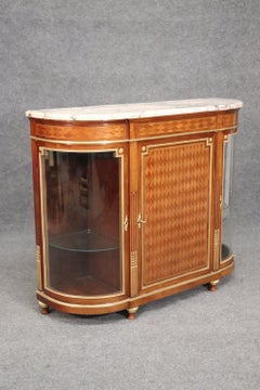 Superb French Louis XVI Kingwood Marquetry Marble Top Sideboard Buffet Server