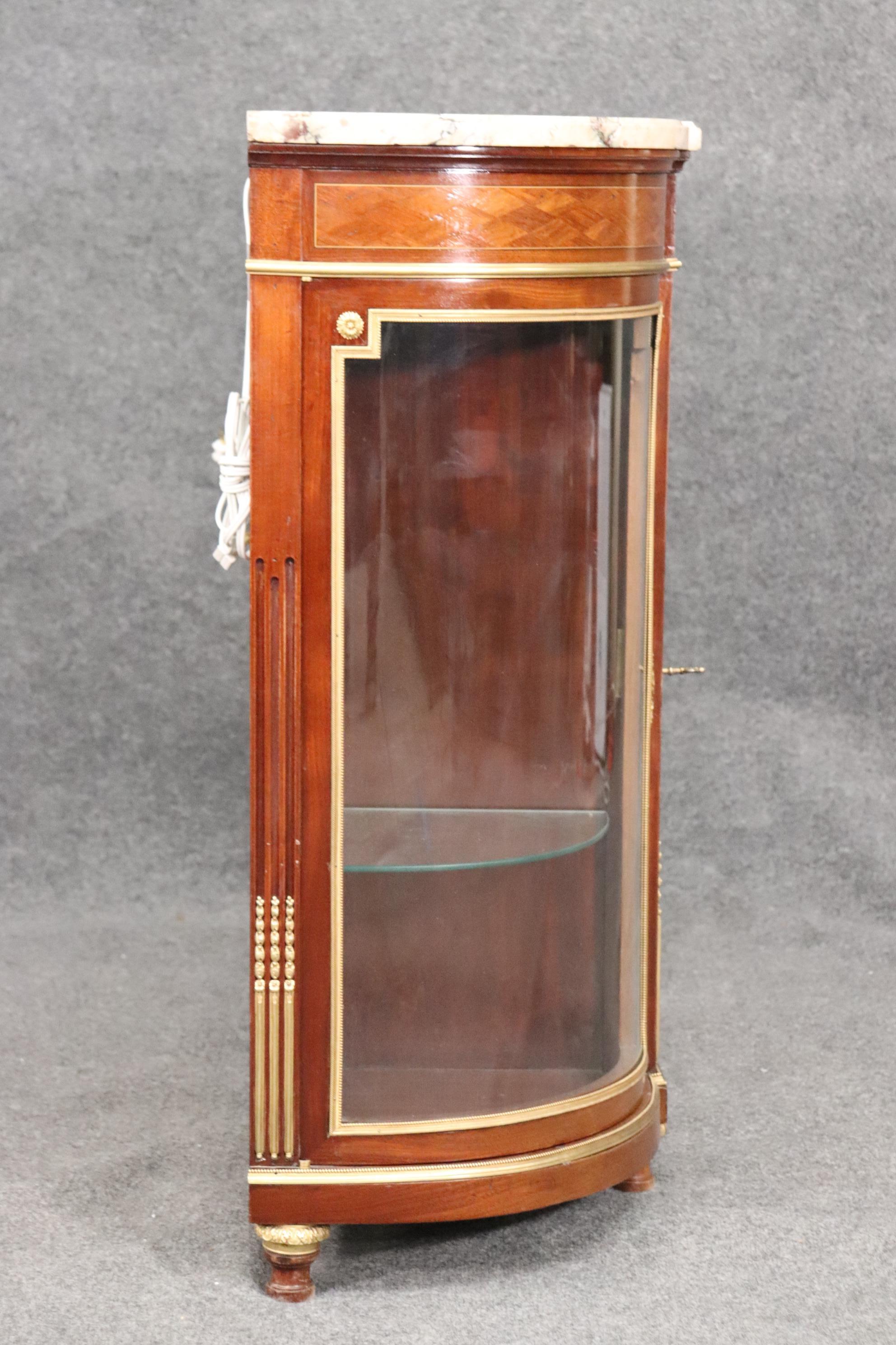 Glass Superb French Louis XVI Kingwood Marquetry Marble Top Sideboard Buffet Server