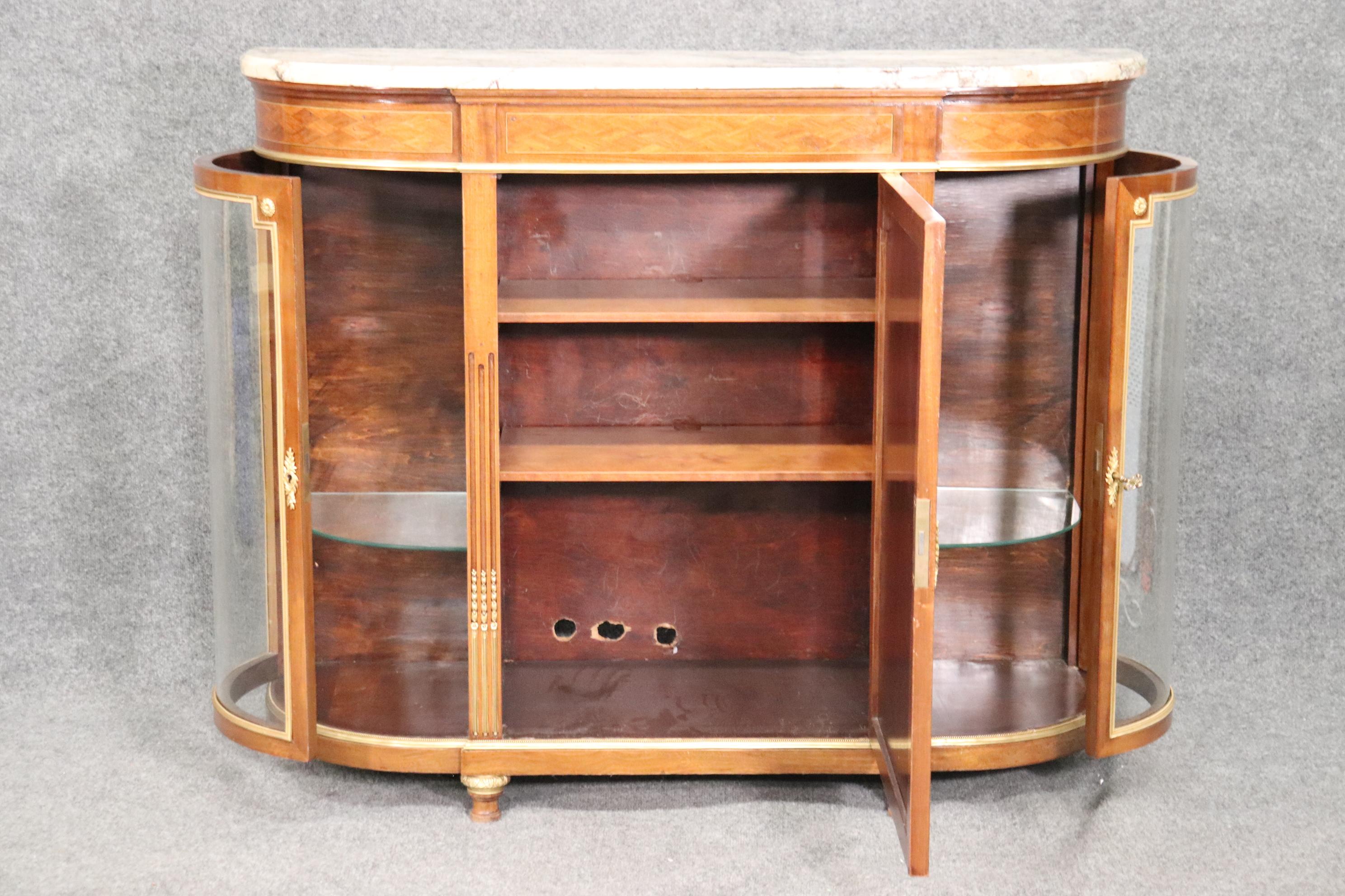 Superb French Louis XVI Kingwood Marquetry Marble Top Sideboard Buffet Server 1