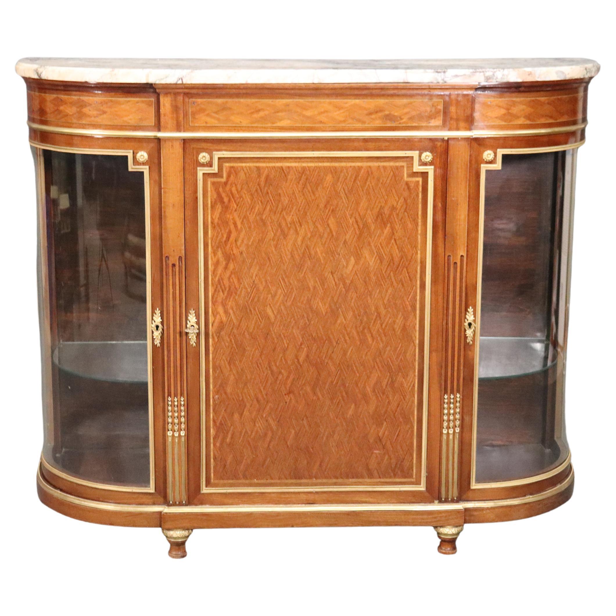 Superb French Louis XVI Kingwood Marquetry Marble Top Sideboard Buffet Server