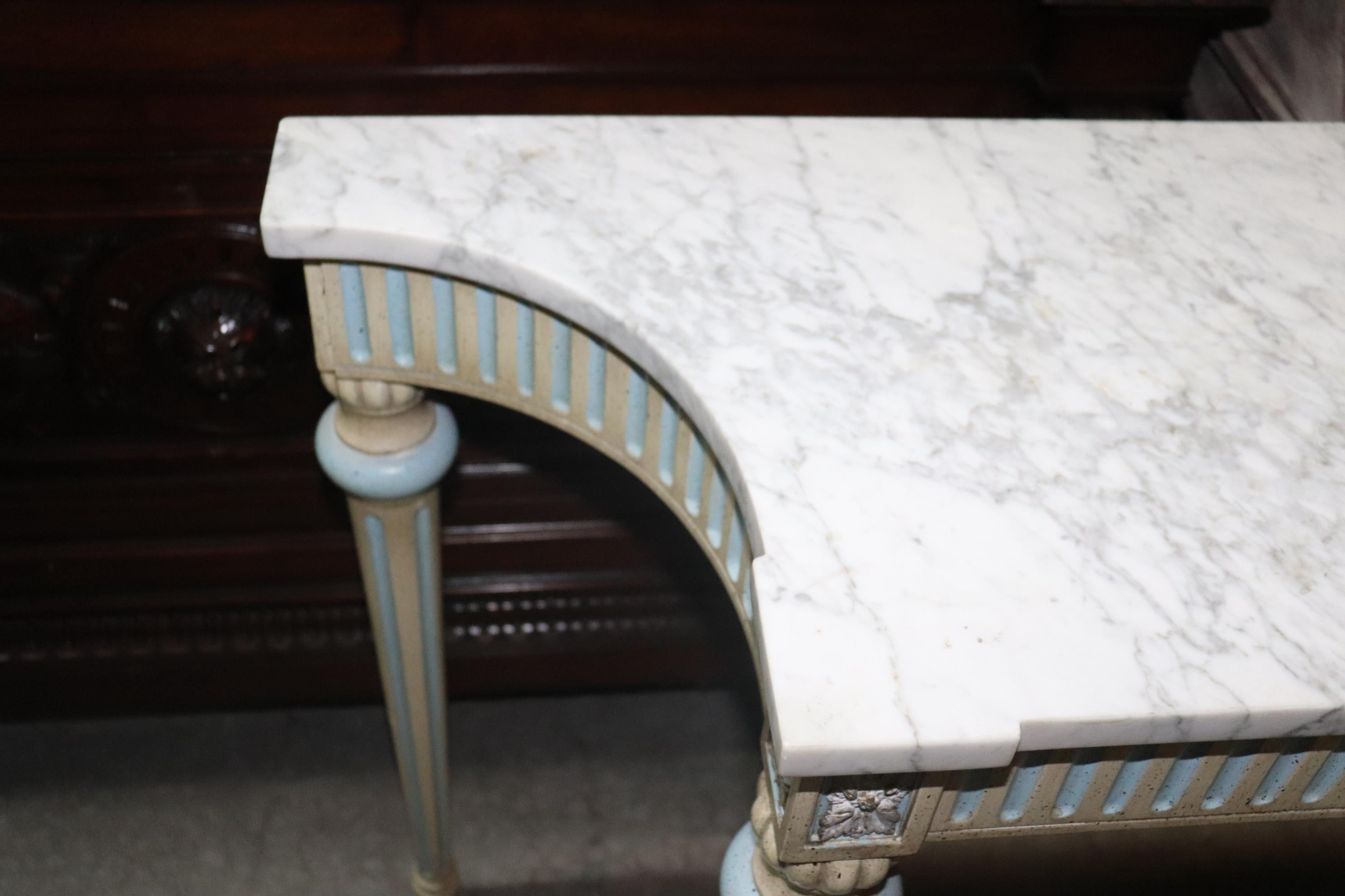 Superb French Louis XVI Style Marble Top Blue and White Console Table 7