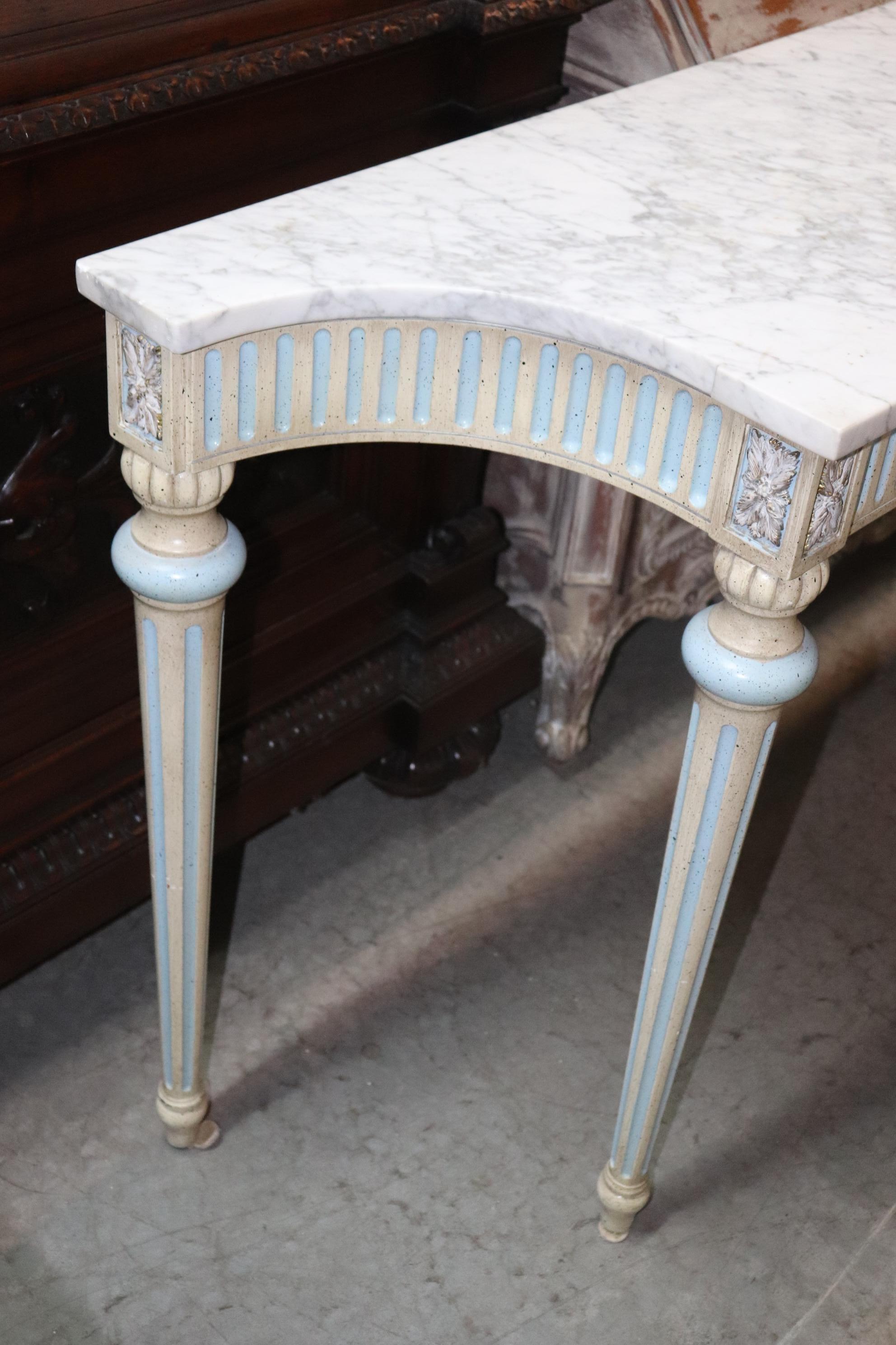 Superb French Louis XVI Style Marble Top Blue and White Console Table 8
